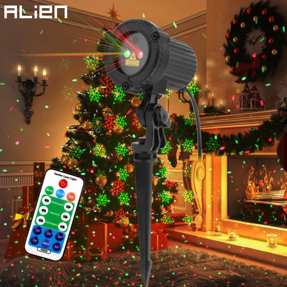 Alien Red Green Moving Star Dots Snowflake Xmas Laser Light Projector