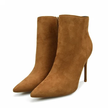 

Timalina Women Winter Boots Sexy Pointed Toe Ankle Boots For Women Short Plush Stiletto Shoes High Flock Heels Boots