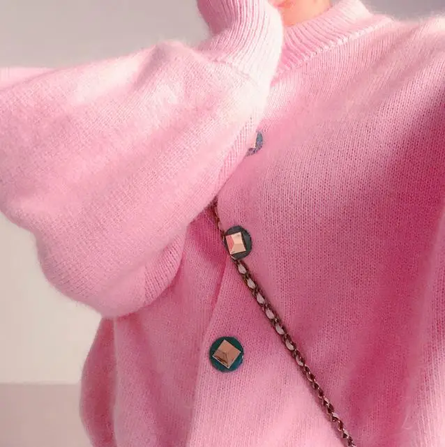 RUGOD корейский вязаный женский элегантный сладкий фонарь рукав зимнее теплое пальто женский модный однобортный свитер
