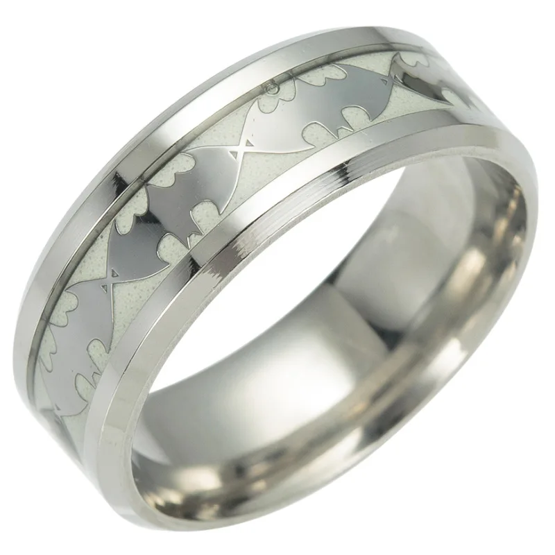 AsJerlya 8mm Ring Titanium Stainless Steel Luminous Bat Ring For Men Women Fluorescent Rings Engagement Couple Wedding Jewelry 3