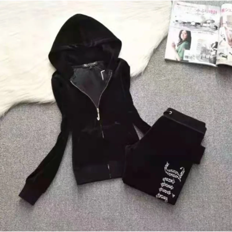 Spring/Fall 2021 Women's Brand Velvet Fabric Tracksuits Velour Suit for Women Track Hoodies And Pants fat sister sportswear |
