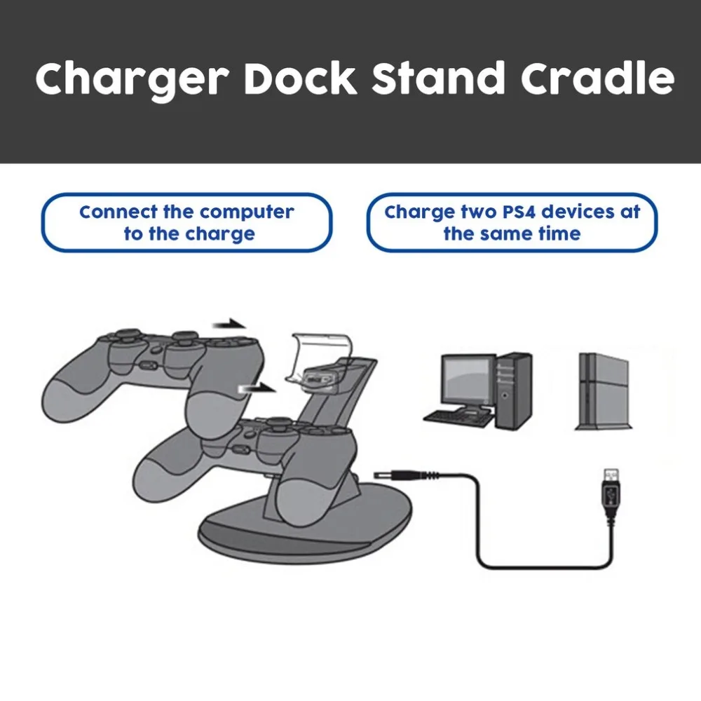 Светодиодный двойной зарядка через usb Зарядное устройство Док-станция Подставка крэдл док-станция для sony Playstation 4 PS4 игровая консоль контроллер