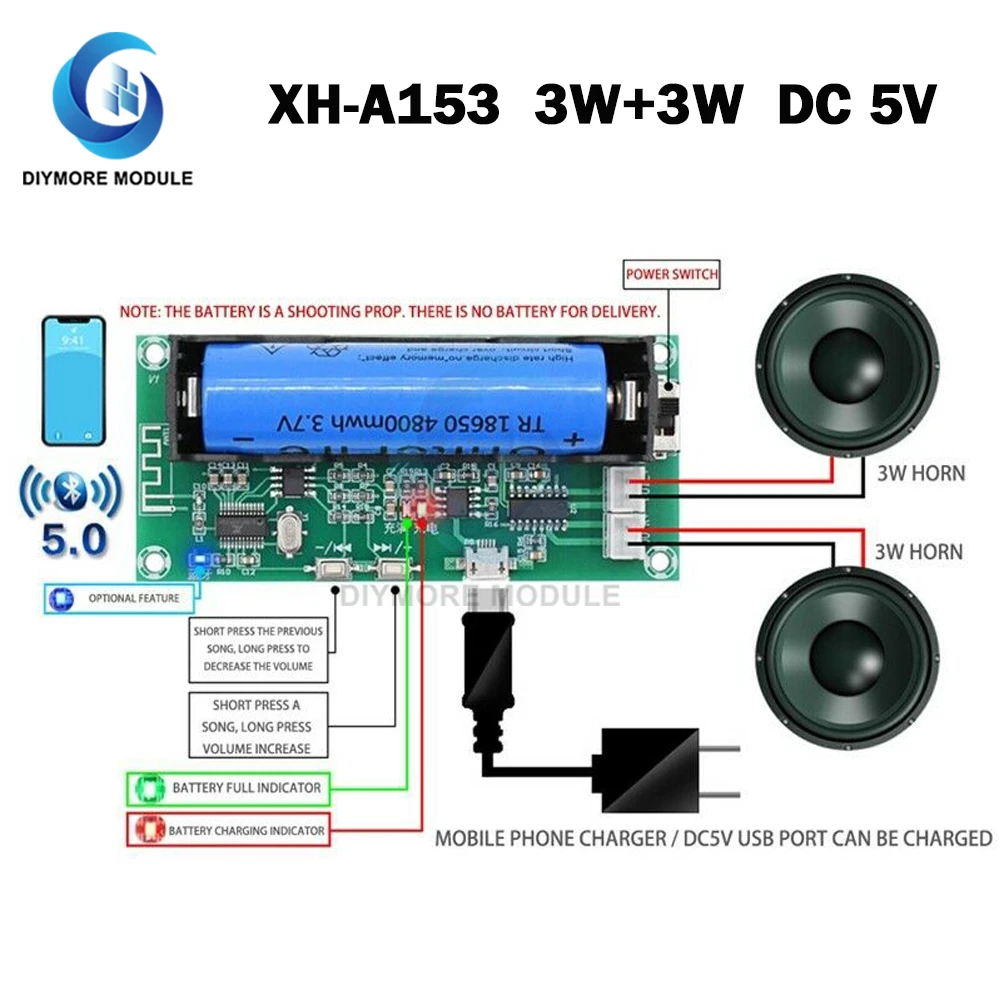 Xha153 Pam8403 Bluetooth Amplifier Board Dc 5v 3w*2 2.0 Channel Audio