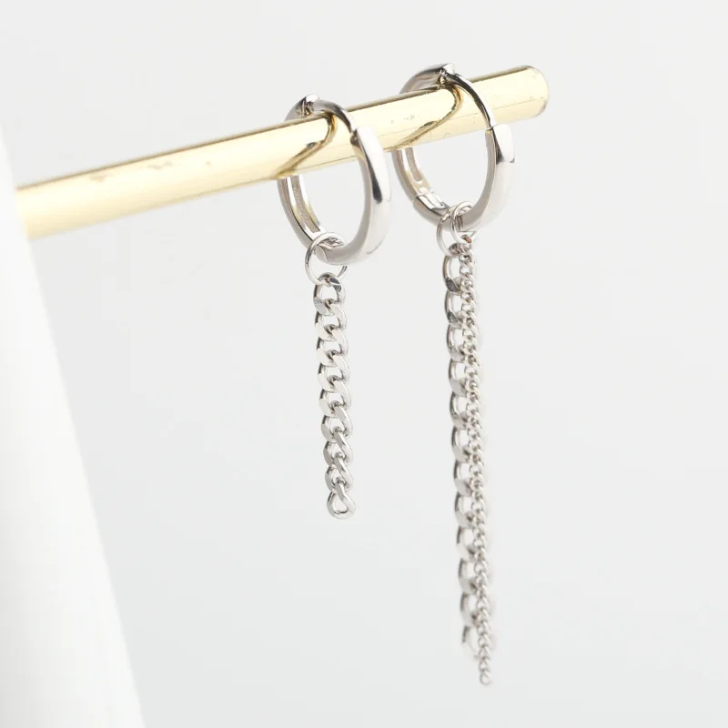 

Yi te Korean-style Irregular Long Short Chain Ear Clip 925 Sterling Trend BTS Bulletproof Boys Celebrity Style Earrings