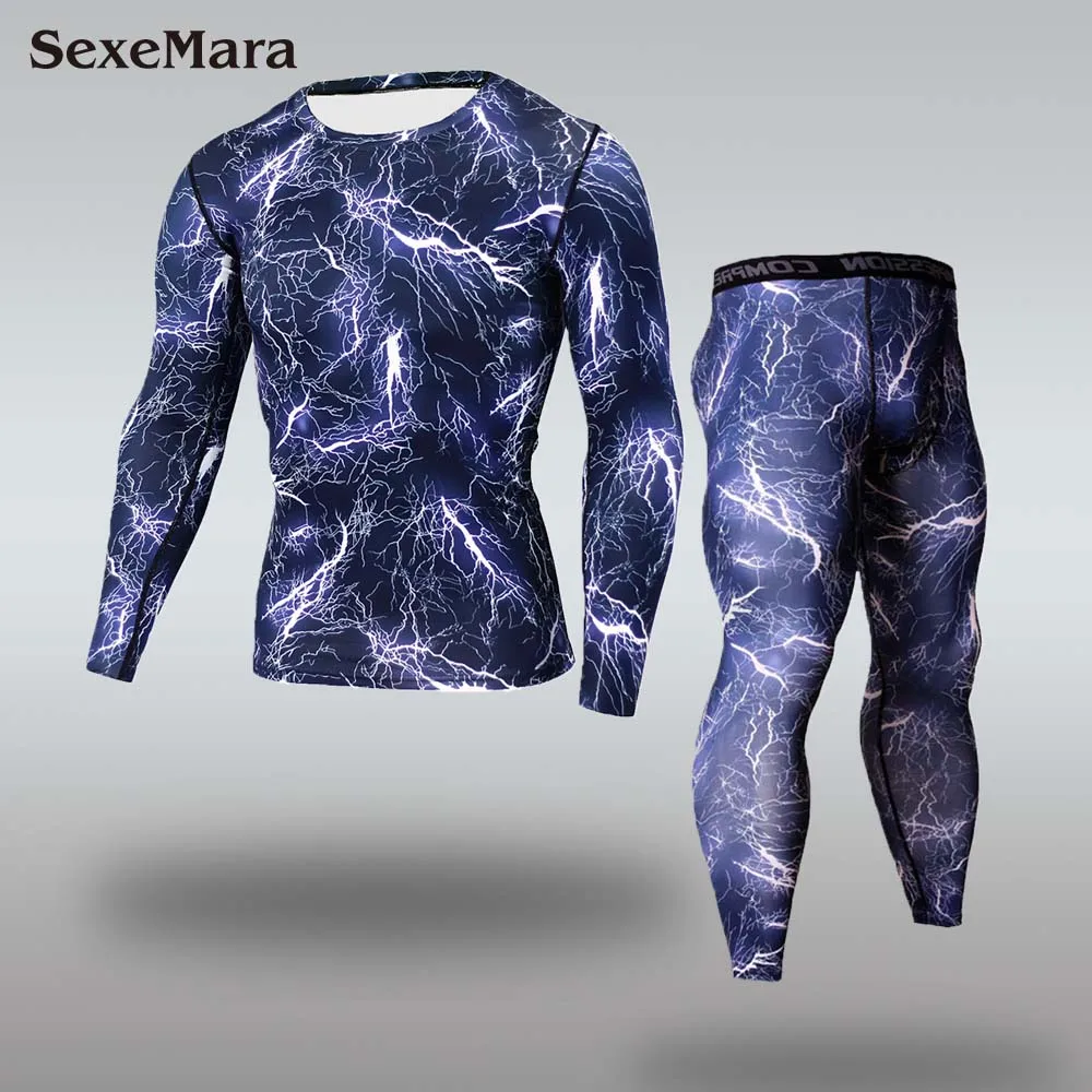 SexeMara мужской ММА камуфляж боксерский спортивный костюм компрессионный Рашгард Фитнес с длинным рукавом базовый слой облегающая Мужская спортивная одежда - Цвет: Sets