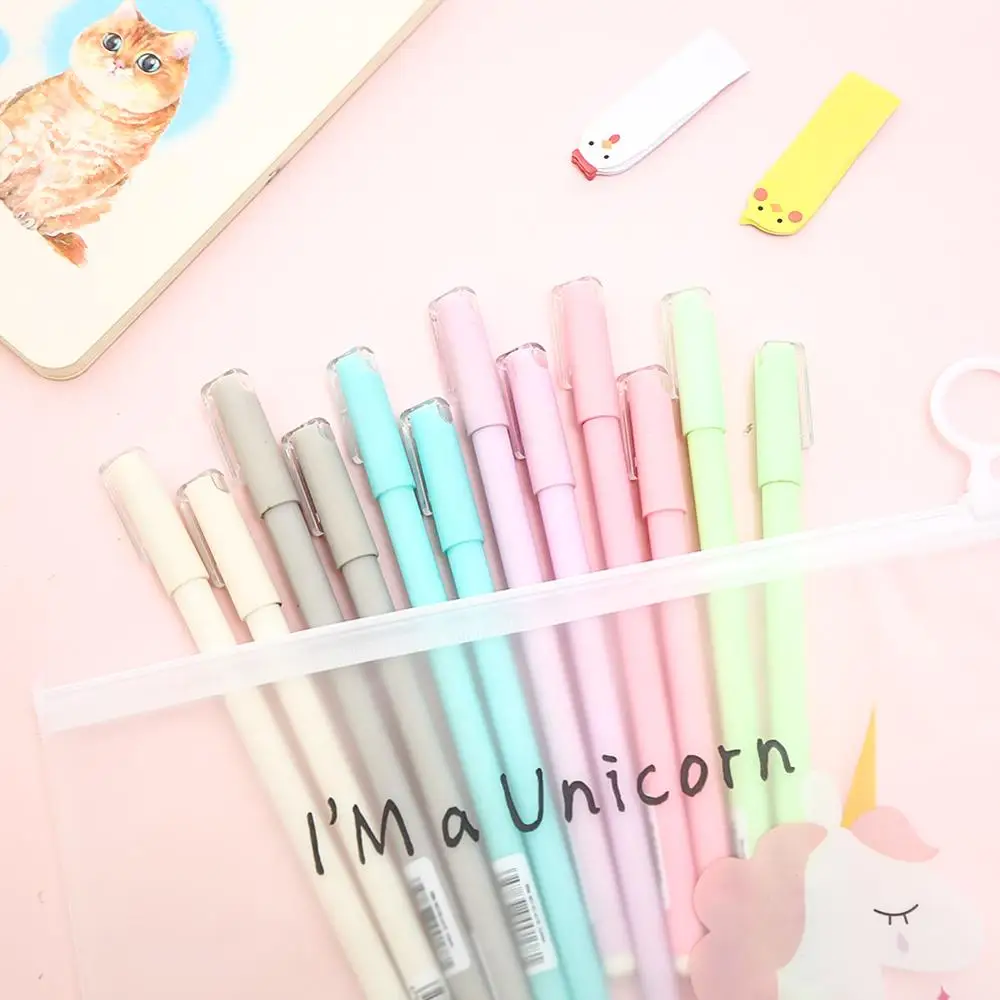 

12pcs Korean Jelly Color Gel Pen Kawaii School Office Material Supplies Cute Stationery Thing Items Party Favors Girl Gift Bts