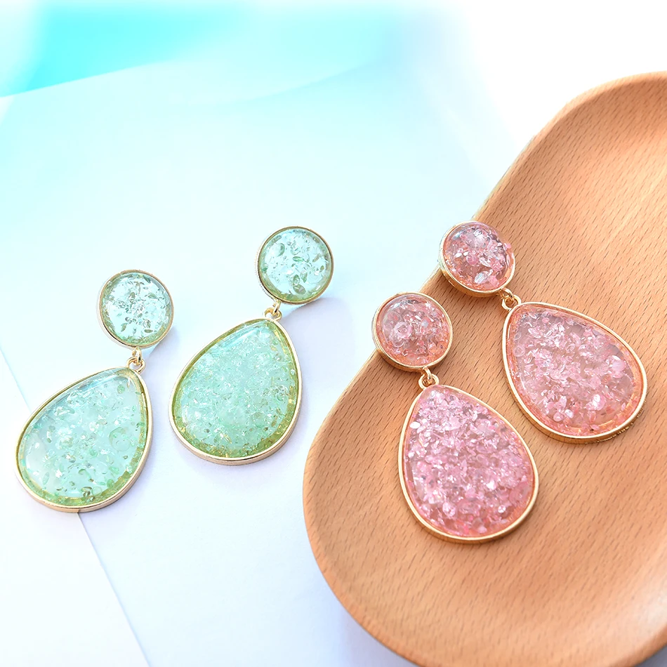 

Ztech Korean New Za Earrings Pink/Green Acrylic Oval Pendants Drop Earrings For Women Wedding Party Jewelry Gifts Wholesale