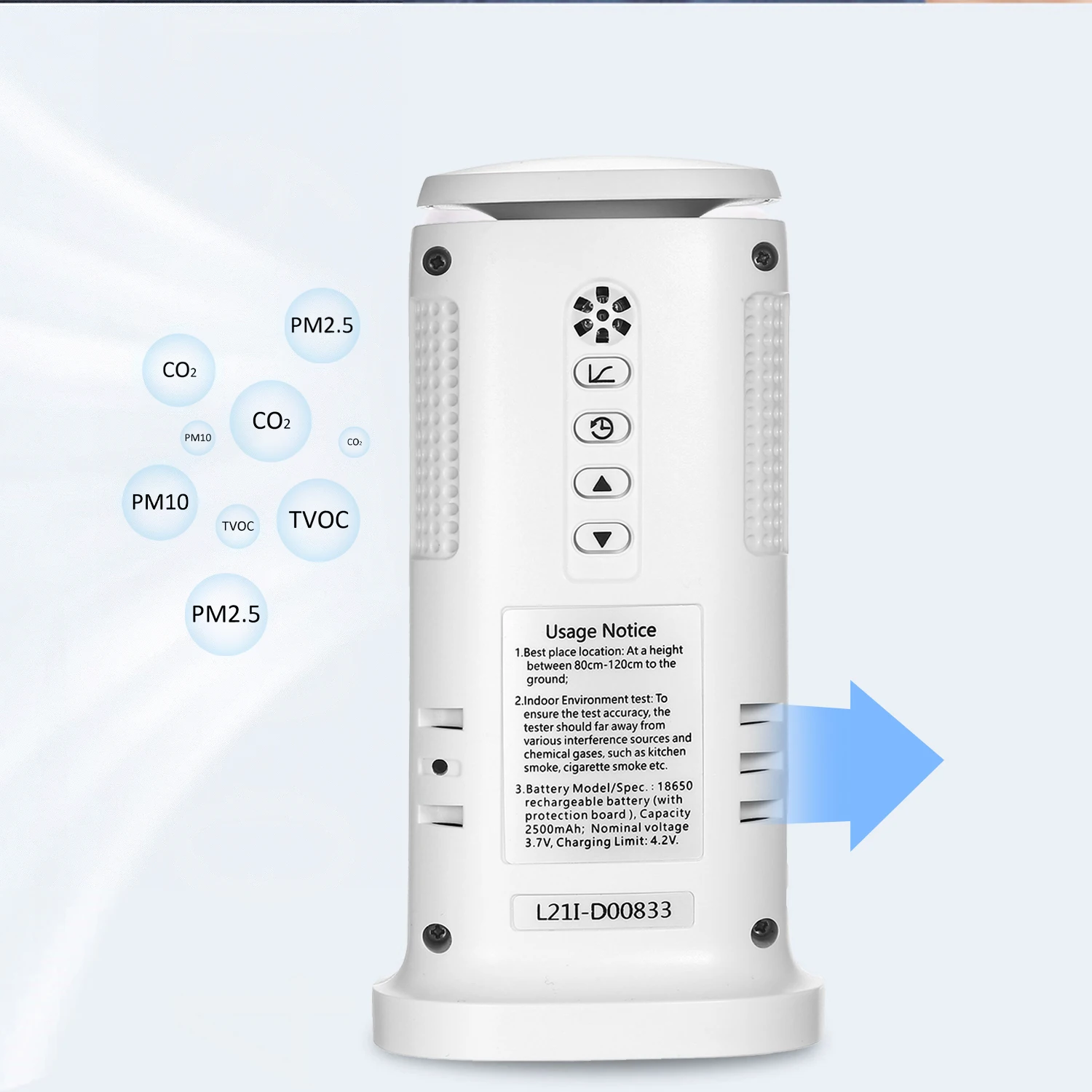 Цифровой детектор качества воздуха внутренний/открытый для CO2 PM2.5 PM10 TVOC детектор газа воздуха с перезаряжаемой батареей