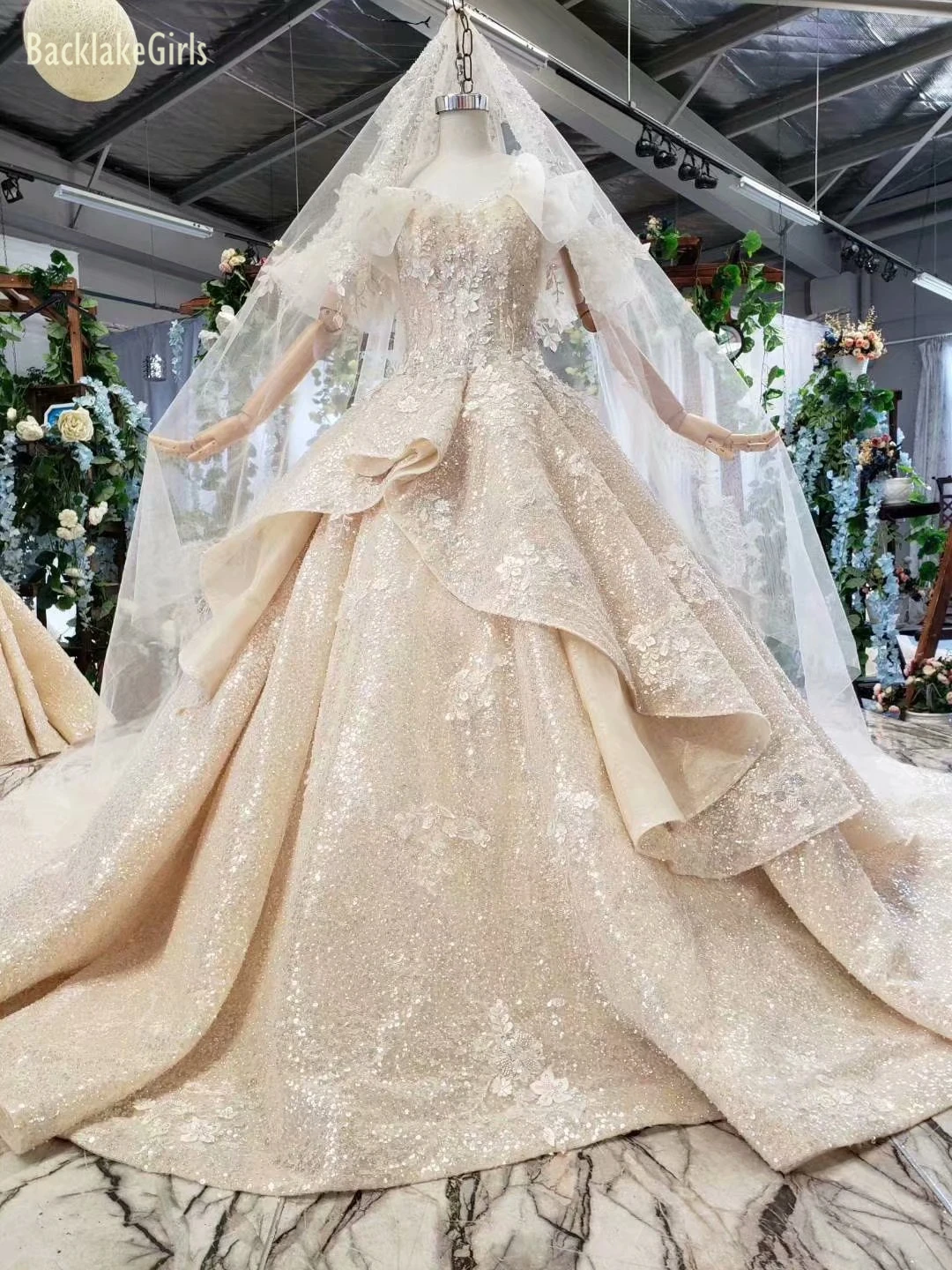 BacklakeGirls винтажное свадебное платье Abito Da Sposa 3D Цветочный сексуальный с открытыми плечами Королевский поезд Элегантное Свадебное бальное платье
