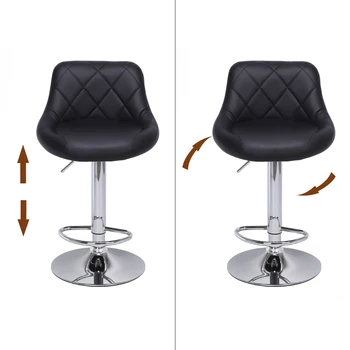 

Newly 2pcs Adjustable High Type with Disk No Armrest Rhombus Backrest Design Bar Stools Black TE889
