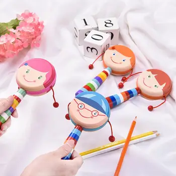 

1 PC Cartoon Baby Rattle Smiling Face Wooden Handheld Rattle Drum Musical Educational Kid Toy