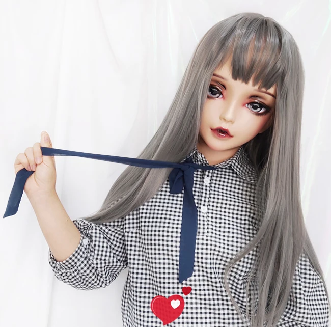 (Chan02)Female Sweet Girl Resin Half Head Kigurumi BJD Eyes Crossdress Cosplay Japanese Anime Role Lolita Mask With And Wig |