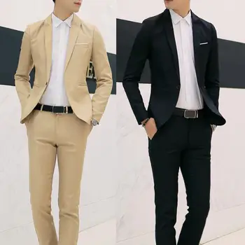 

Set Suit Men Long Sleeve Button Lapel Suit Suit Business Casual Pocket Men Suit Two-piece Set Wedding Party For bridegroom