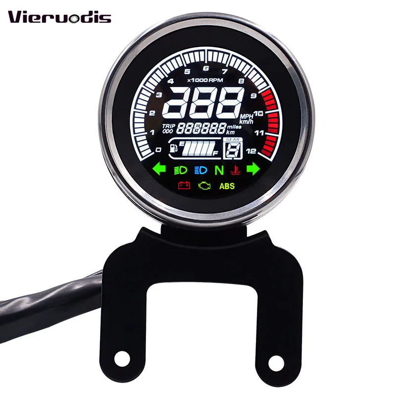 

Vieruodis Universal Motorcycle Multi-function Instrument Cluster Replaceable 12V LED Digital KM/H RPM Display Instrument