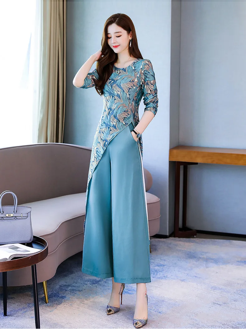

Pendant Sense Loose Pants Skirt Set Western Style Autumn 2019 New Style High-waisted Drape Chiffon Large Size Two-Piece Set by A