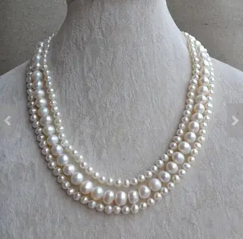 

Unique Pearls jewellery Store 5-9mm 3rows White Color Genuine Freshwater Pearl Necklace Magnet Clasp Fine Jewelry