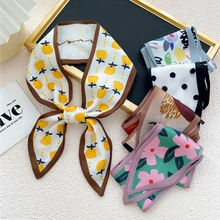 1pc Long Skinny Hair Neck Scarves Women Girls Stylish Double-sided Sharp Angle Fashion Print Small Silk Scarf DIY Hair Tie Band