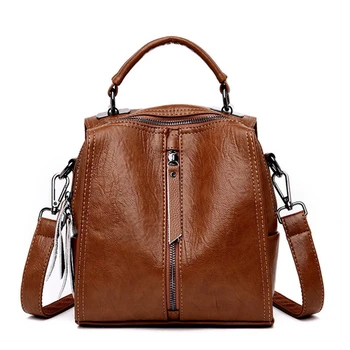 

3-in-1 High Quality Female Backpack Vintage Bolsa Mochila 2019 Leather Backpack Student School Bag Backpack For Teenager Girls