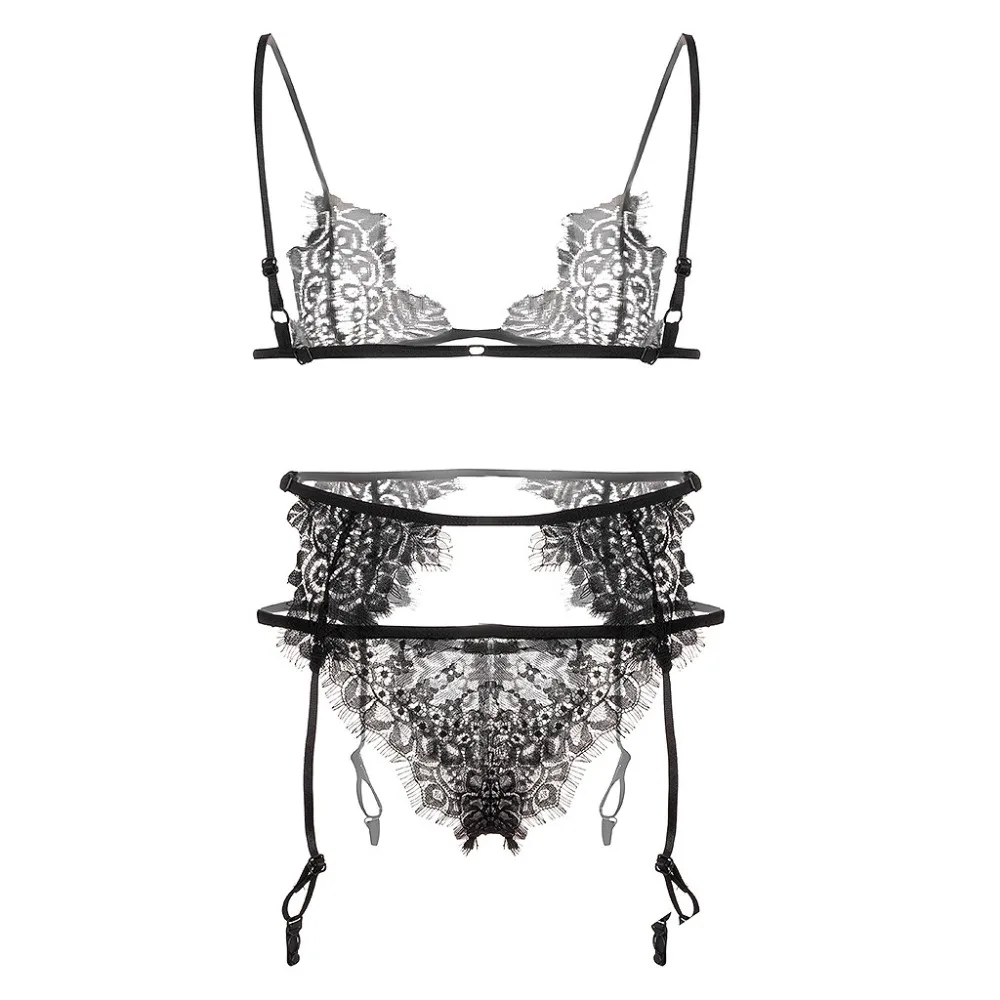 Sexy Lingerie Lace Embroidery  G-string Thong Temptation Underwear Sleepwear Lace lingerie 3 piece set free shipping 40A1 (3)