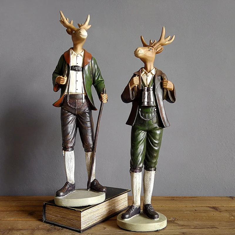 American Resin Gentleman Deer Fox Owl Ornaments Home Livingroom Furnishings Crafts Clothing Store Cafe Club Figurines Decoration