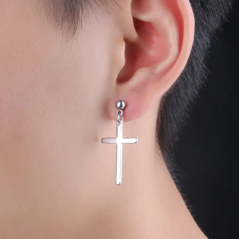 

Korean-style Fashion Titanium Steel Cross Earrings Cool Men Ear Stud Single Fashionable Men Black Ear Rings Earrings