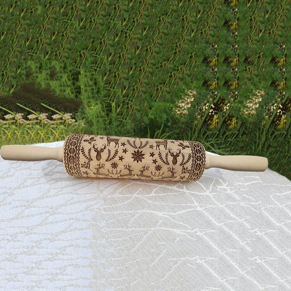 

Christmas Rolling Pin Engraved Carved Wood Embossed Rolling Pin Kitchen Tool Rouleau a patisserie Rolo de massa Baking tools#10