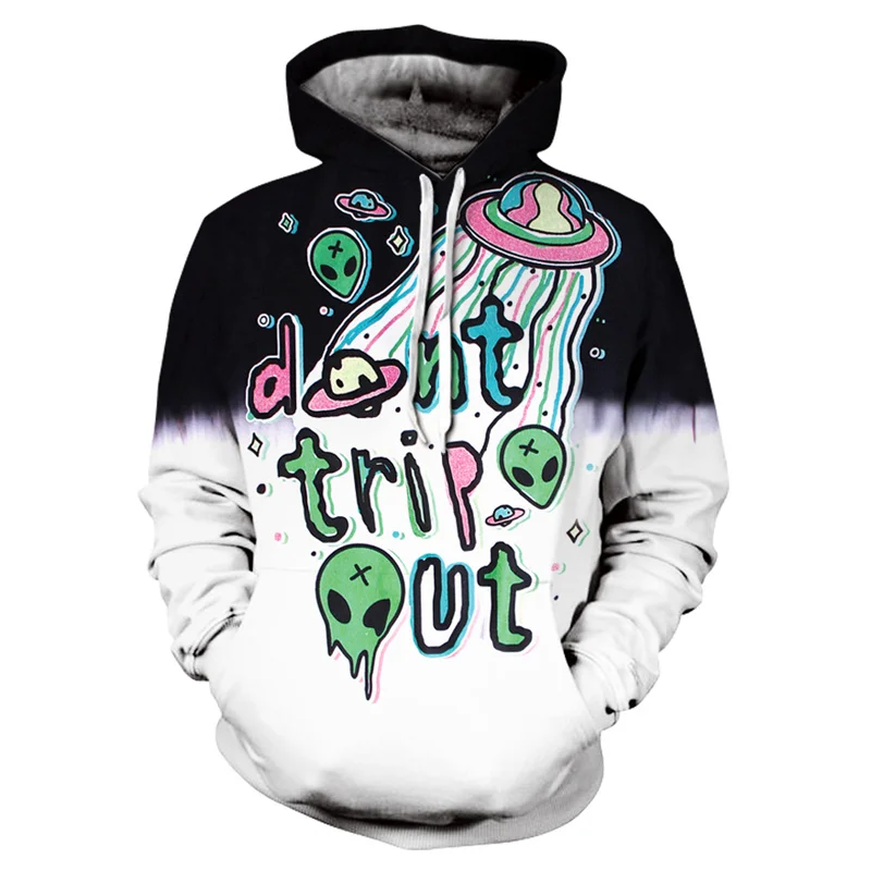 

Funny Cartoon Alien Hoodies Autumn Fashion Long Sleeve Pullovers Tops Casual Comfortable Clothes Colorful 3D Print Sweatshirt
