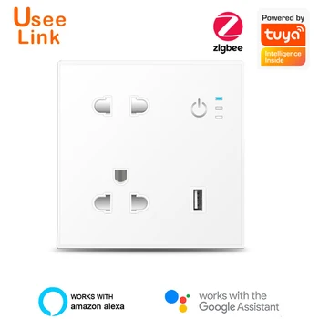 

UseeLink Zigbee Smart Wall Socket 16A power plug with USB Power Plug Work With Alexa Google Assistant Power by Tuya