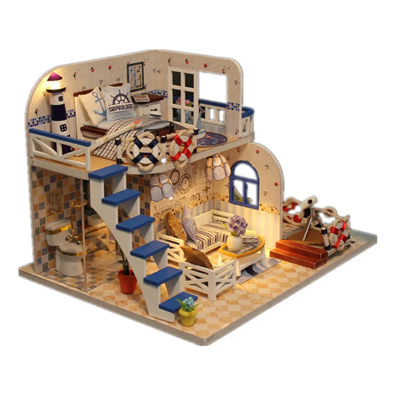 Рождественские подарки Миниатюрный Кукольный дом модель деревянная мебель строительные блоки игрушки подарки на день рождения голубое побережье Diy головоломка игрушка - Цвет: M033
