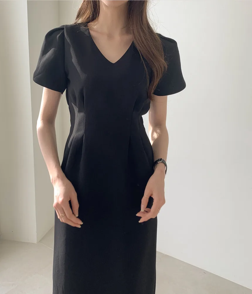 Woherb Korean Chic Women Dress Short Sleeve Casual V-Neck Elegant Office Lady Dresses 2020 New Slim Waist Robe Vestidos Mujer