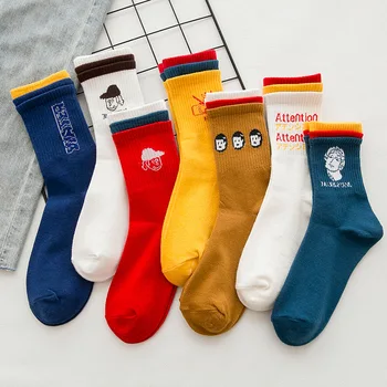 

Korean Cute Cartoon Fashion Soft Foot Socks Breathable Hosiery Skateboard College Style Cotton Socks Mid Calf Length Sock