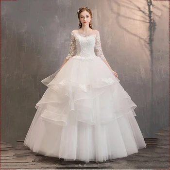 

Robe De Mariee Classic O Neck Three Quarter Sleeve Lace Wedding Dress For Women Plus Size Princess Ball Gown Slim Bride Dress