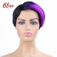 Blice 8 Inch Short Straight Synthetic Wigs Natural Mix Color Wig FT1B / Red Left-Side Bang For African American Women Wig adiors short silky straight inclined bang synthetic wig