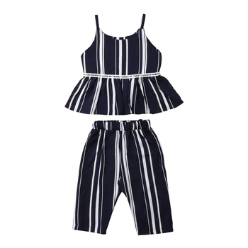 

2Pcs Kids Baby Girls clothes Striped Outfits top + Suspender pants Clothes set summer wear