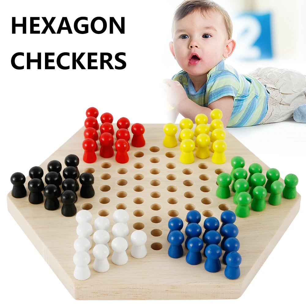 

Chinese Checker Game Set Wooden Educational Board Classic Wooden Checkers Set Strategy Family Game Pieces backgammon