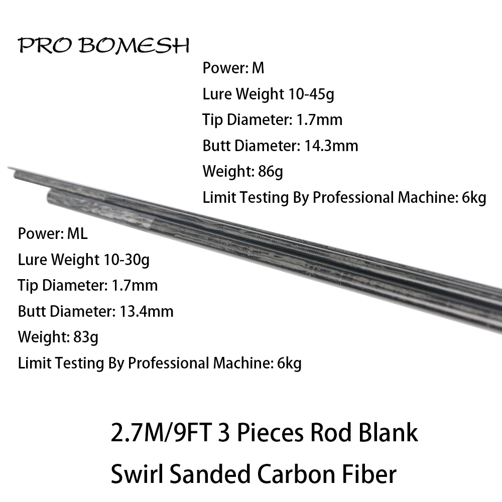 Pro Bomesh 1 Set M ML 2.1m 7FT 4 Section Xrays Wrapping Travel Fishing Rod  Blank DIY Building Component Cane