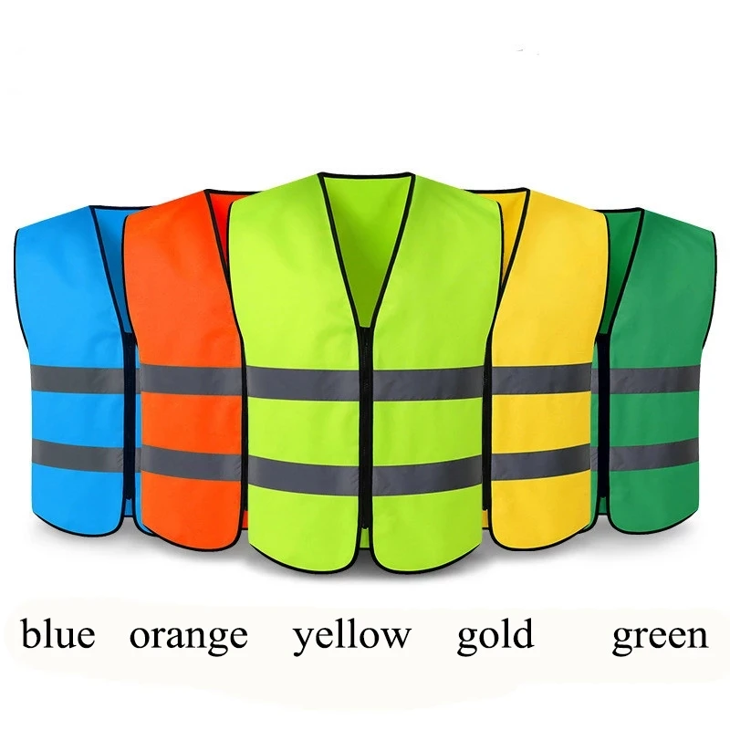 High Visibility Zipper Front Safety Vest With Reflective Strips Bicycle and Motorcycle Riding Safety Clothing Multi-Pockets industrial safety hand gloves