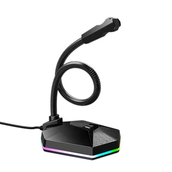 

Desktop Capacitive Microphone USB Noise Reduction Computer Microphone with RGB Light Effect for Gaming Live Streaming PC