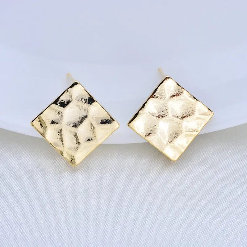 12 MM 14K Gold Plated Brass Rhombus Stud Earrings High Quality DIY For Jewelry Finding Accessories Making | Украшения и