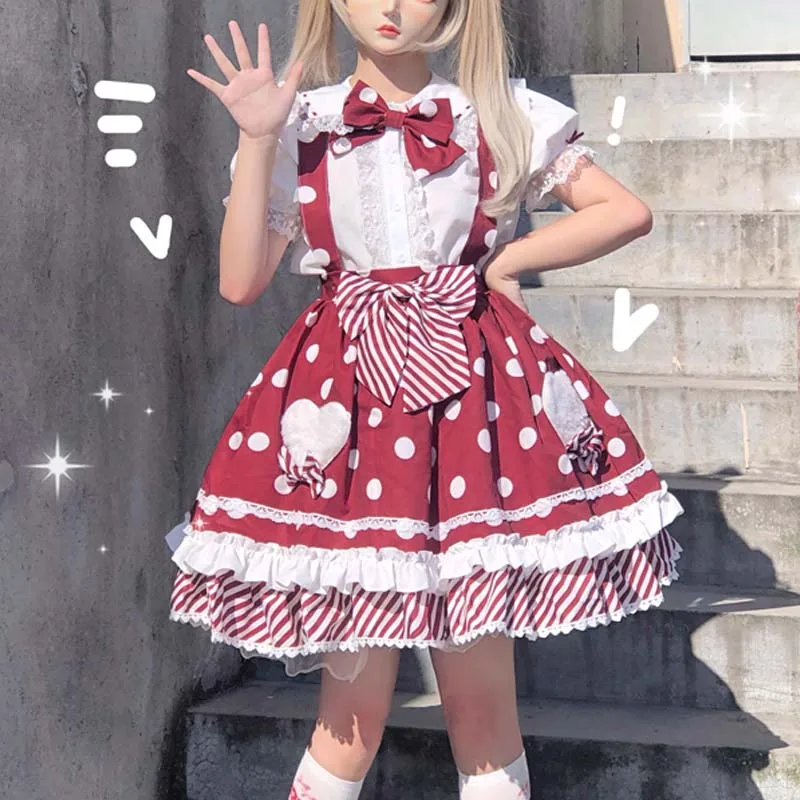 Sweet Jsk Lolita Dress Summer Japanese Bow Dots Ruffle Baby Doll Spaghetti Strap Dresses Women Fashion Kawaii Cute Clothing lolita dress lolita suspender dress lolita cosplay costumes