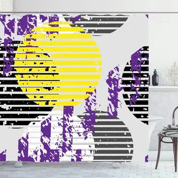

Shower Curtain Set with Hooks 60x72 Stroke Geometric Wall Circle Graphic Pattern Mixed Circles Dots Floral Strokes Abstract