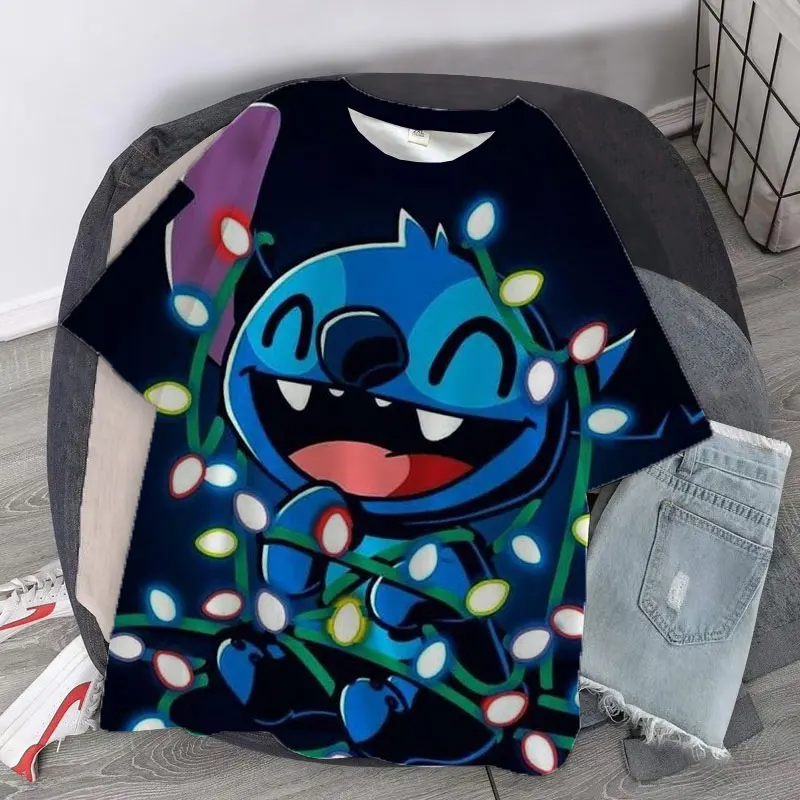 Harajuku T-shirt Disney Stitch Cartoon T-shirt Casual Street Kawaii Fashion T-shirt Men's and Women's Casual Oversized Top cheap t shirts Tees