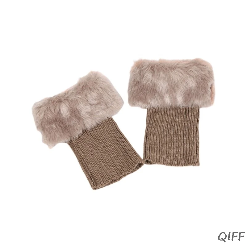 Зимние теплые плисовые гетры для женщин и девочек; короткие вязаные гетры с манжетами; однотонные вязаные гетры; носки-топперы; M6CD - Цвет: Khaki