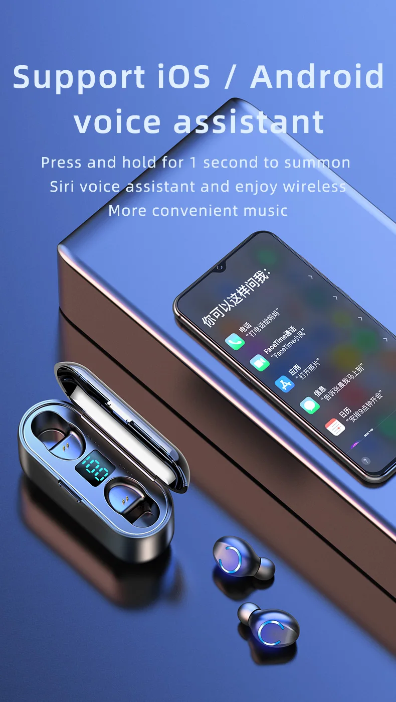 New F9 Wireless Headphones Bluetooth 5 0 Earphone TWS HIFI Mini In ear Sports Running Headset Support iOS Android Phones HD Call