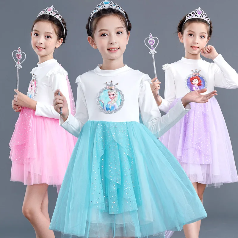 Online Nuevo vestido para niñas de manga larga de Otoño de princesa de Elsa para Cosplay de Halloween Disfraces de Navidad para niños 2 6Y
