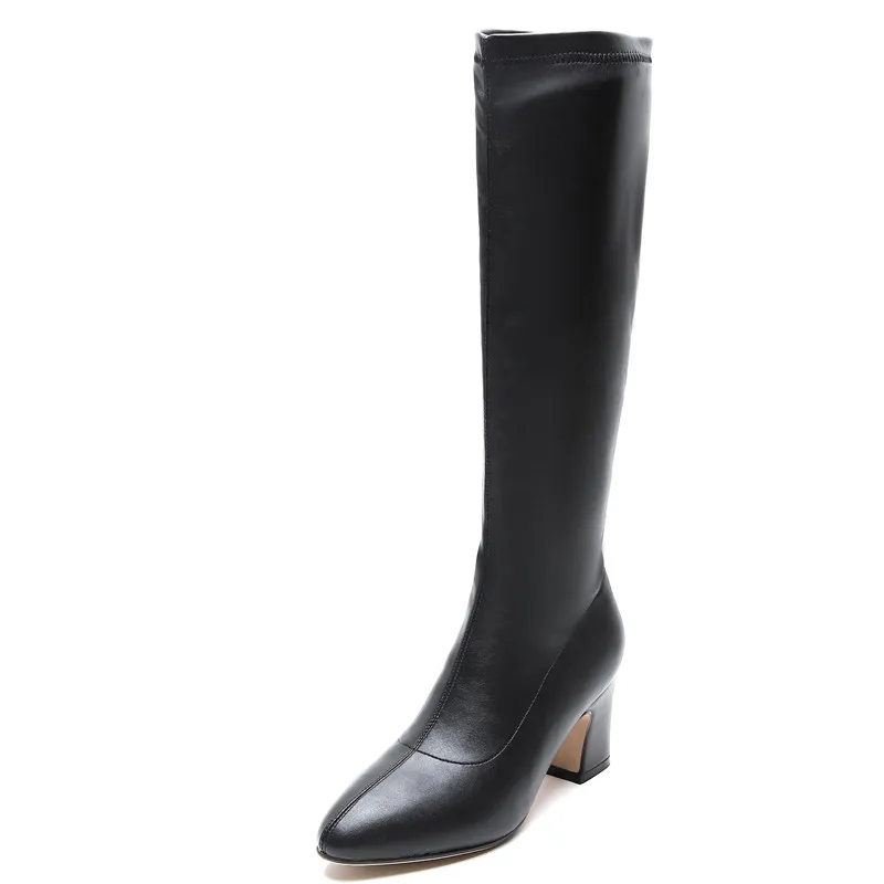 FEDONAS/Элегантные женские кожаные сапоги до колена из флока; обувь для ночного клуба; женские эластичные сапоги для верховой езды на высоком каблуке; пикантные сапоги большого размера