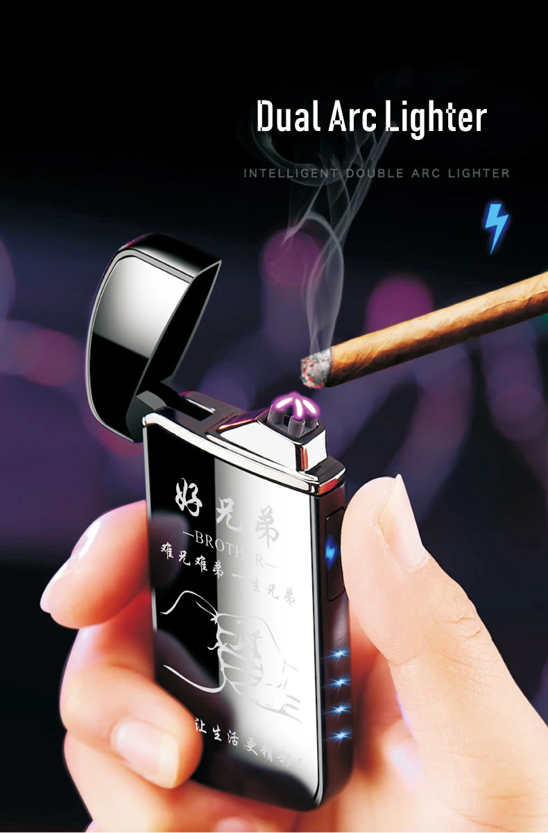 Креативный USB двойной дуговой Зажигалка металлический дисплей питания перезаряжаемый прикуриватель двойной для Плазменно-дуговой зажигалки деловые мужчины