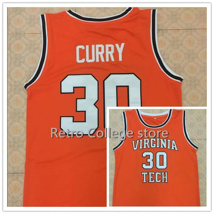 30 Dell Карри Вирджиния Tech Университет Hokies баскетбольная майка Мужская сшитая на заказ с номером - Цвет: orange