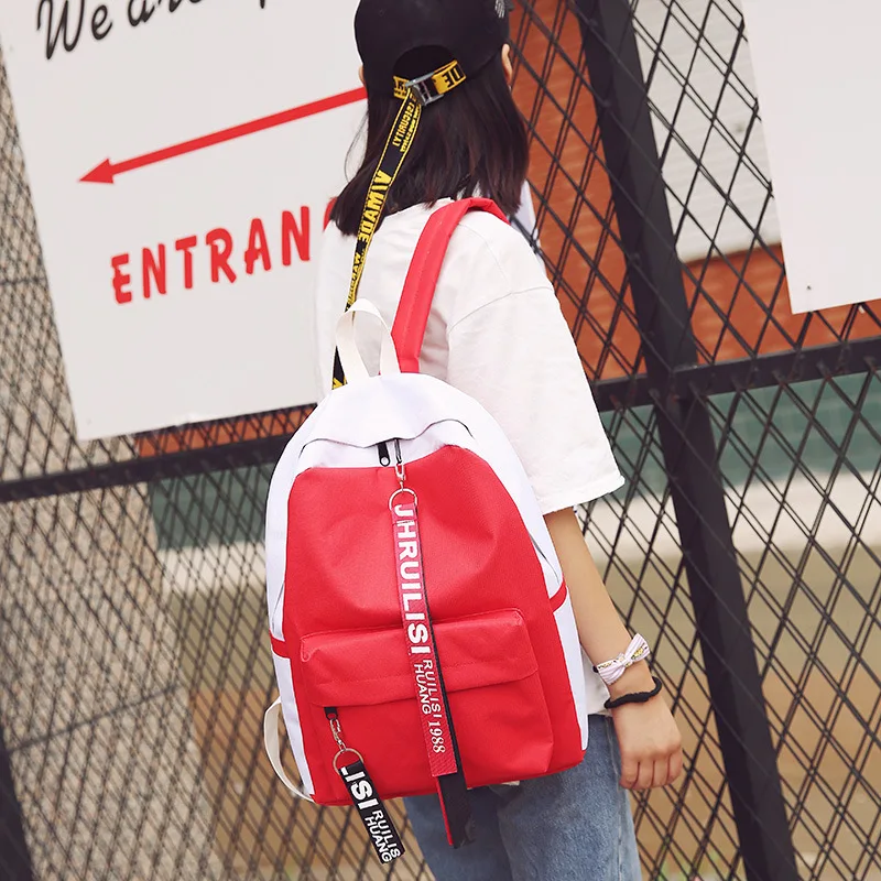 

2019 New Style Contrast Color Canvas Backpack Casual College Style Schoolbag