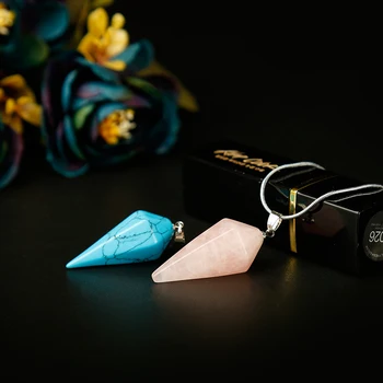 

1PC Colourful Natural Crystal Mineral Ornaments Conical Pendant Noble Fashion Couple Pendant Necklace Pendant Gift Free Shipping